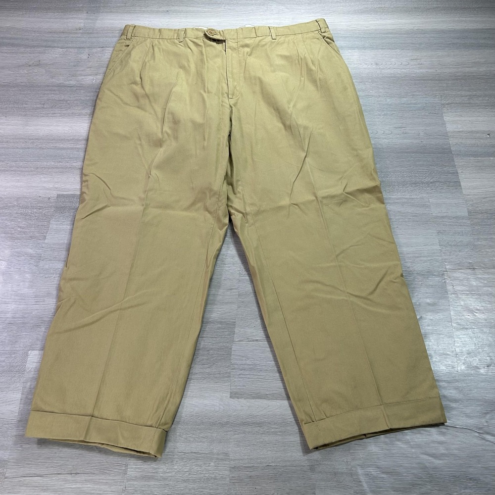 Brioni Pants Mens 40x28 Beige 100% Cotton Pleated Cuffed Dress Chino Italy‎
